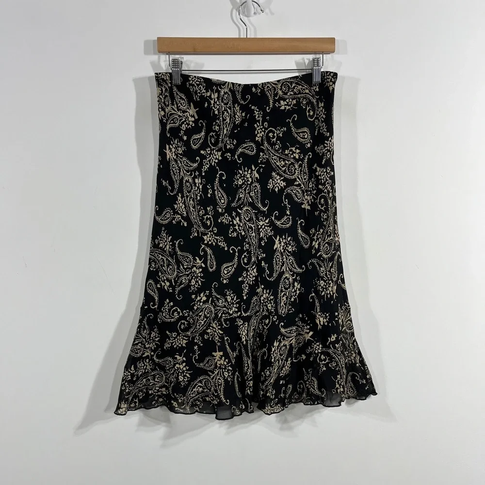 Karen Kane VTG 90s Fairy Grunge Paisley Ruffle Hem Midi Skirt Medium Renfair